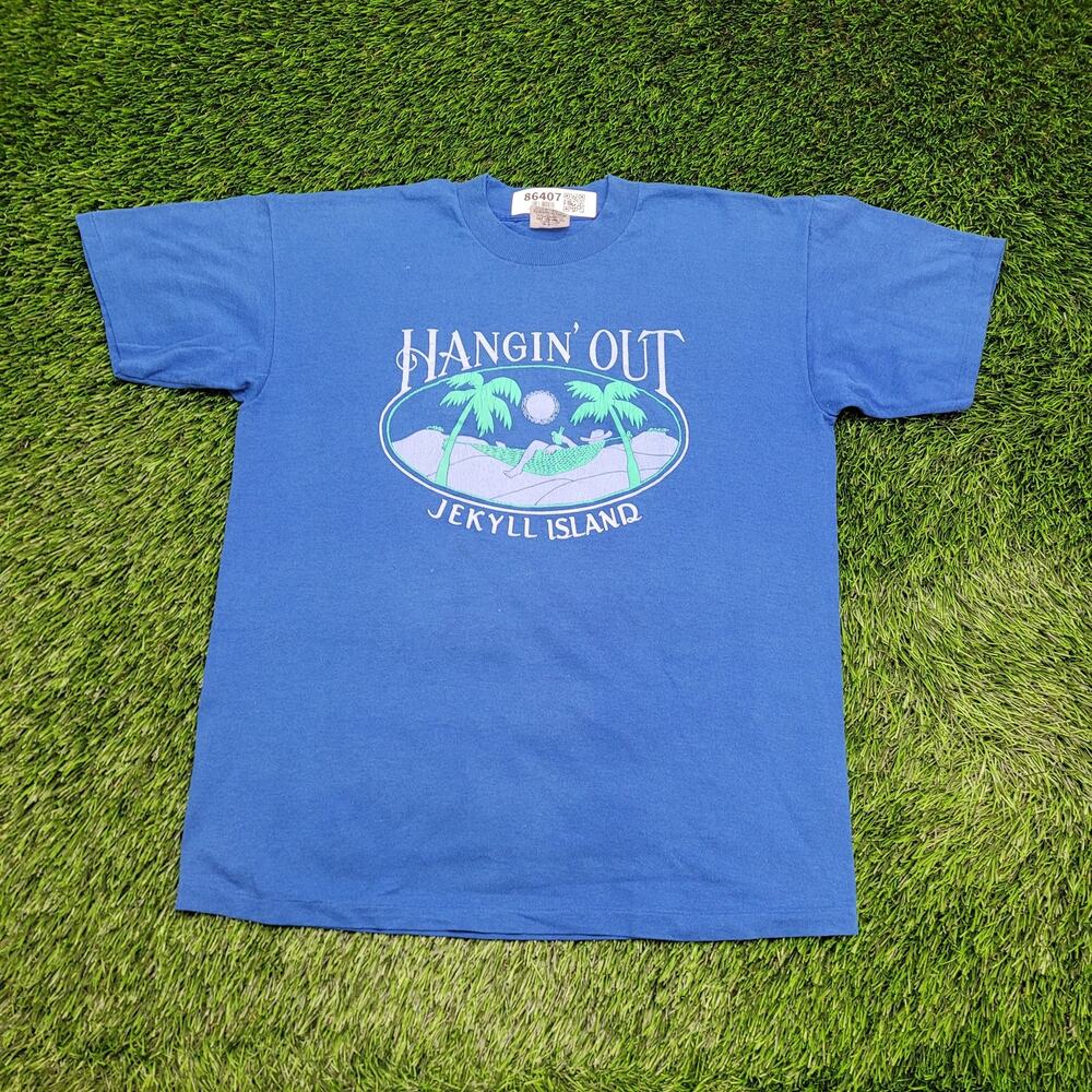 Vintage 90s Jekyll-Island Shirt Womens Large 20x24 Blue Georgia